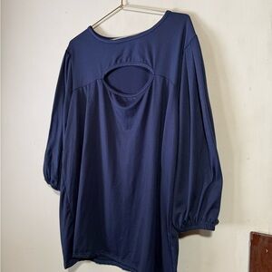 Chic Navy Women's Blouse with Cut-Out Detail